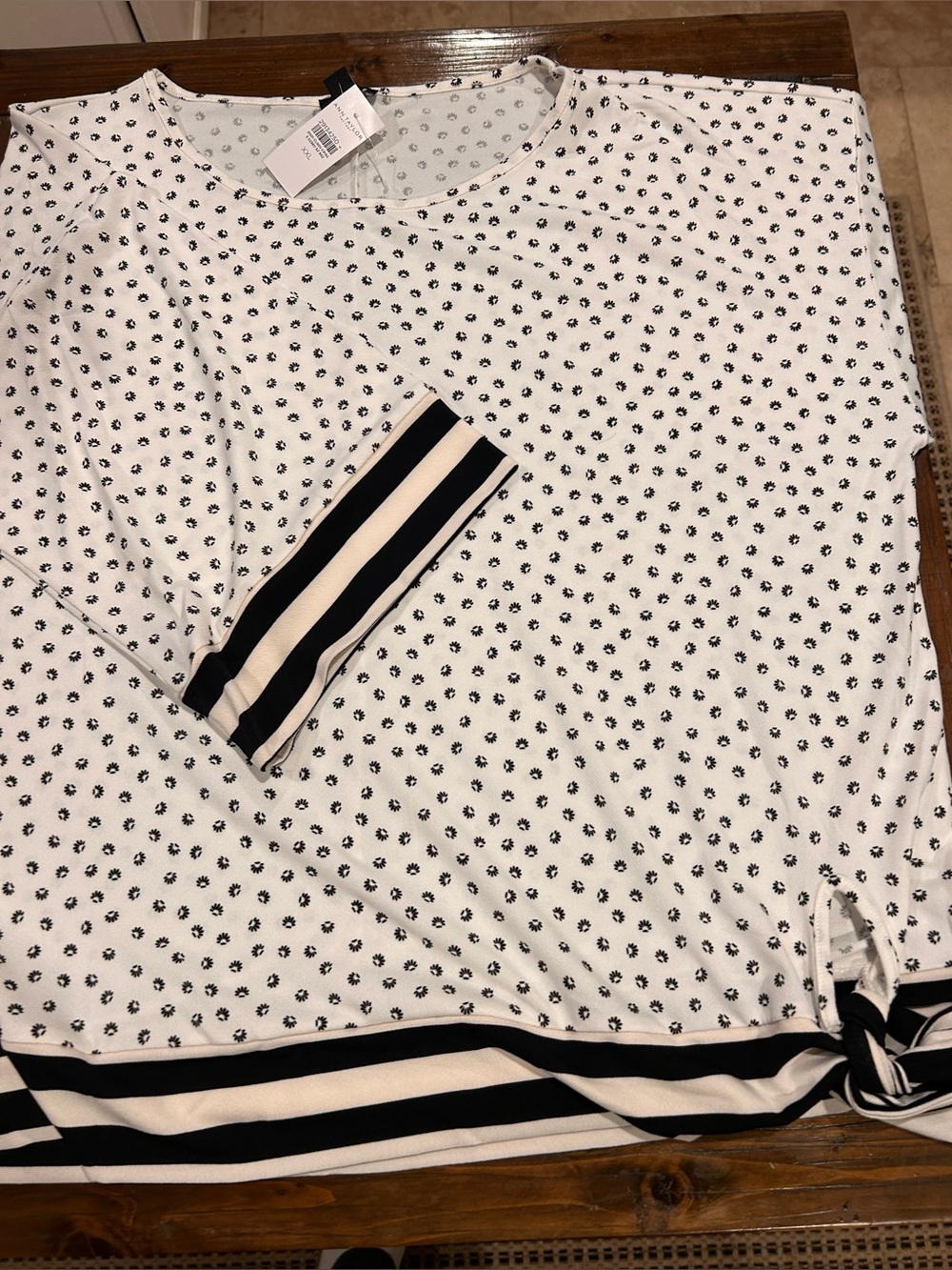 Ann Taylor Factory White Top with Black Floral Dot Print